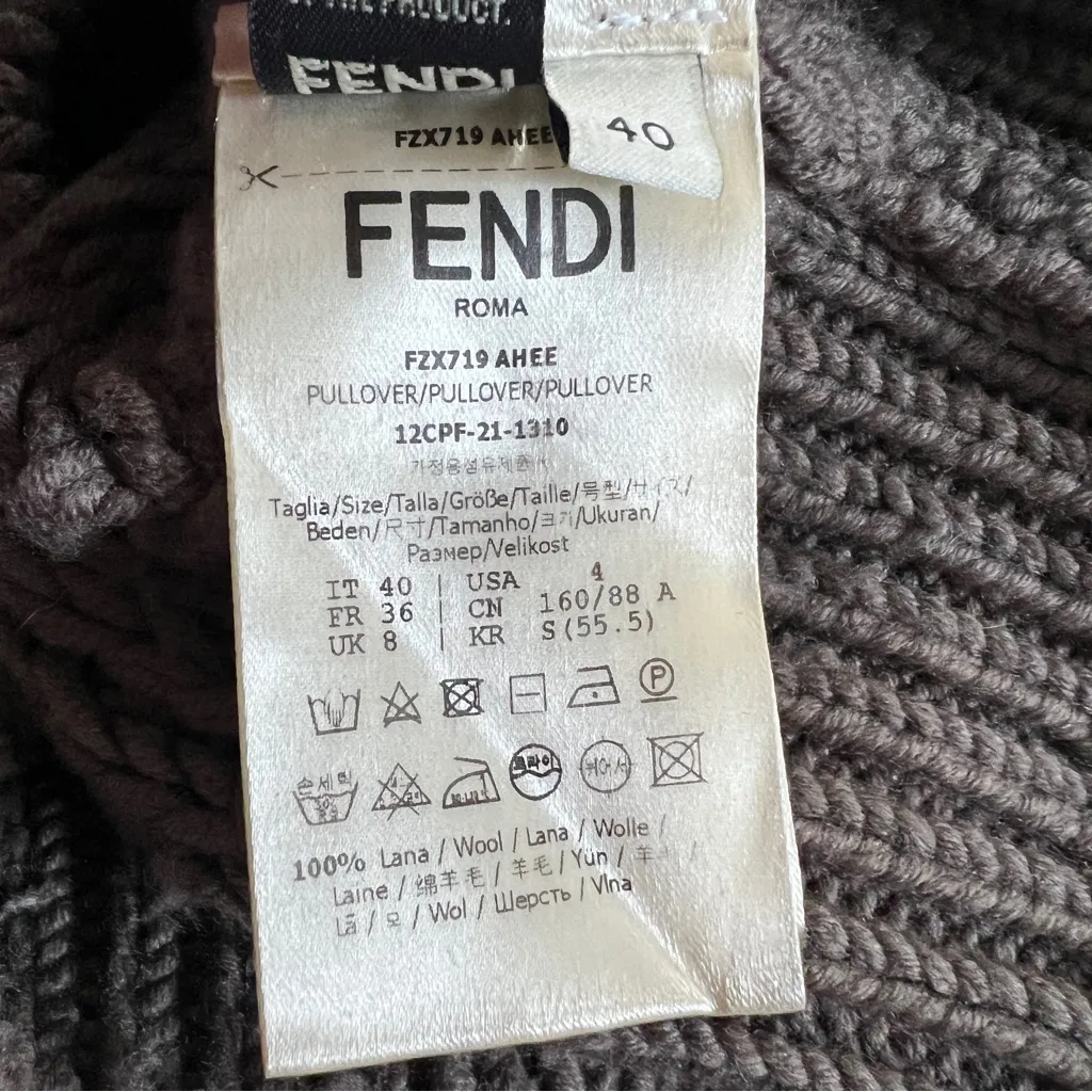 Fendi Brown Wool Chevron Knit Cropped Turtleneck Sweater Size 4 - Image 9