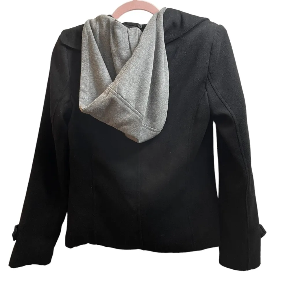 Mandee Black and Gray Double Breasted Hooded Jacket - Image 2