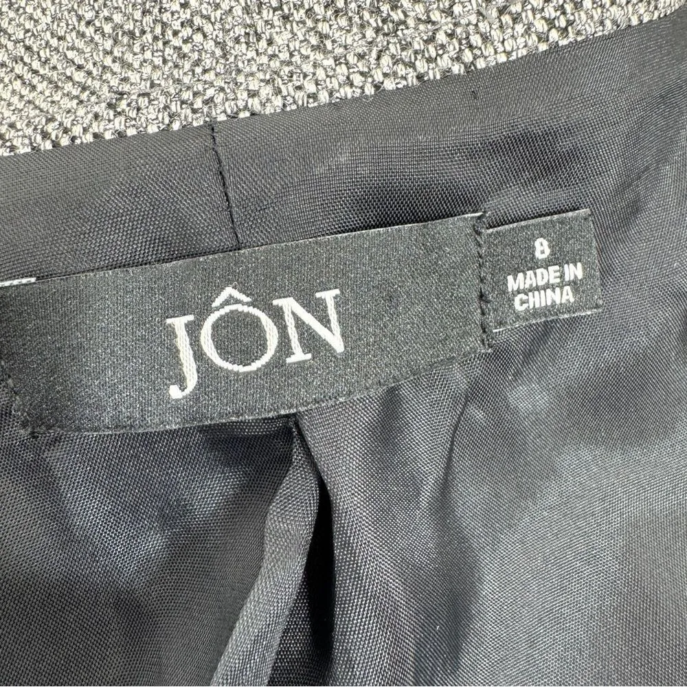 Jon by Teri Jon Open Mock Neck Metallic Belted Topper Jacket Silver Black Size 8 - Image 11