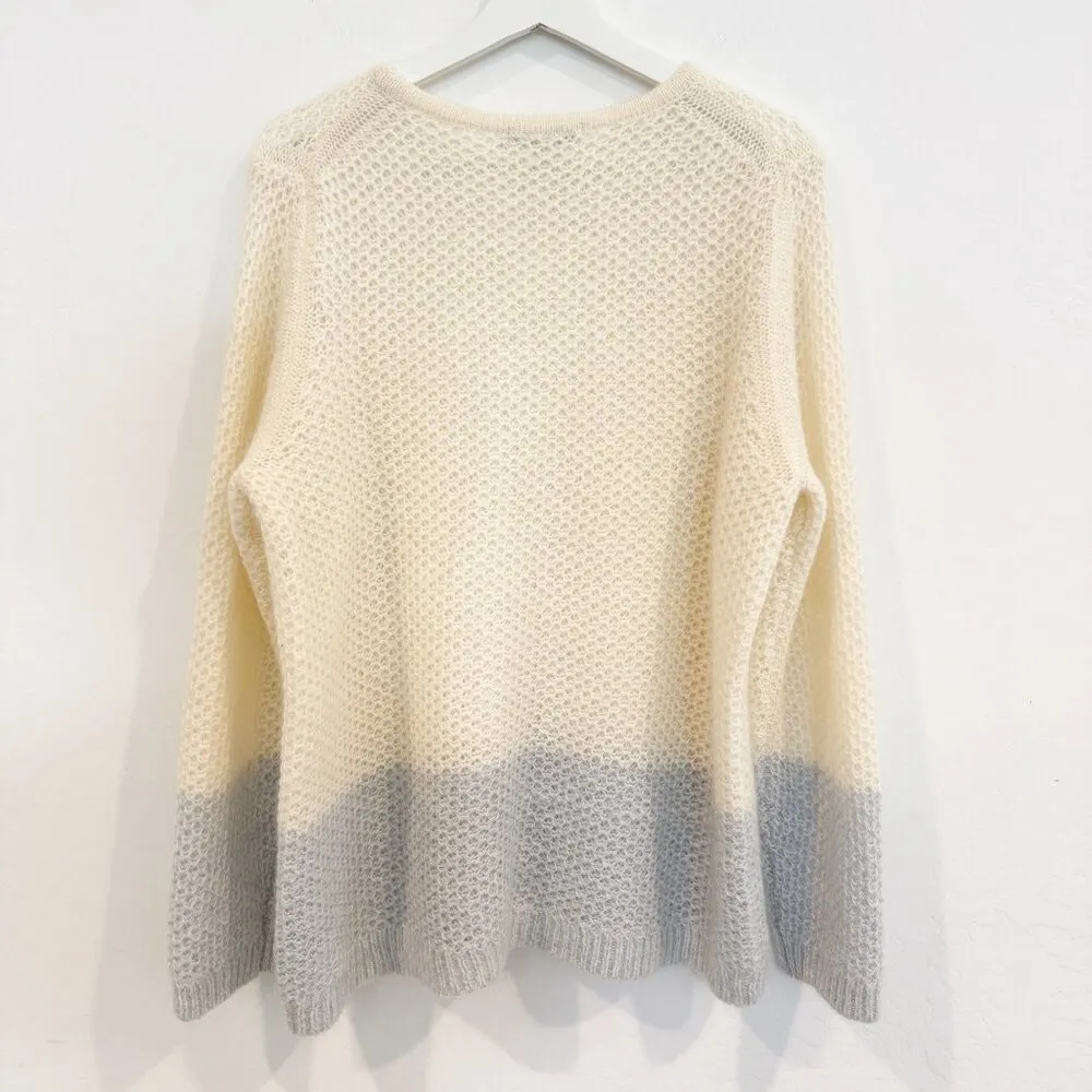 Boden‎ Mohair Wool Knit Fuzzy Colorblock Sweater Cream Blue Winter Plus Size 16 Gray - Image 6