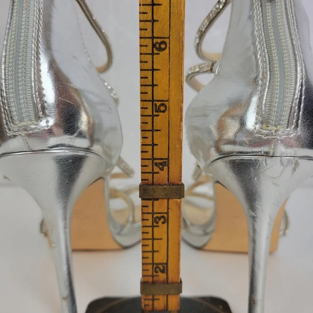 Nina Womens Heels Size 10 Silver Rhinestone Strappy Gladiator Back Zip - Image 3