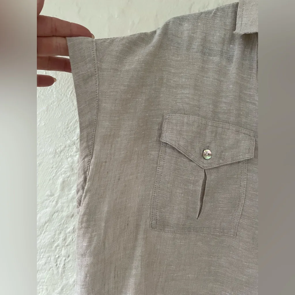 Nicole Miller New York 100% linen cap sleeve boxy cute short sleeve blouse; L - Image 3