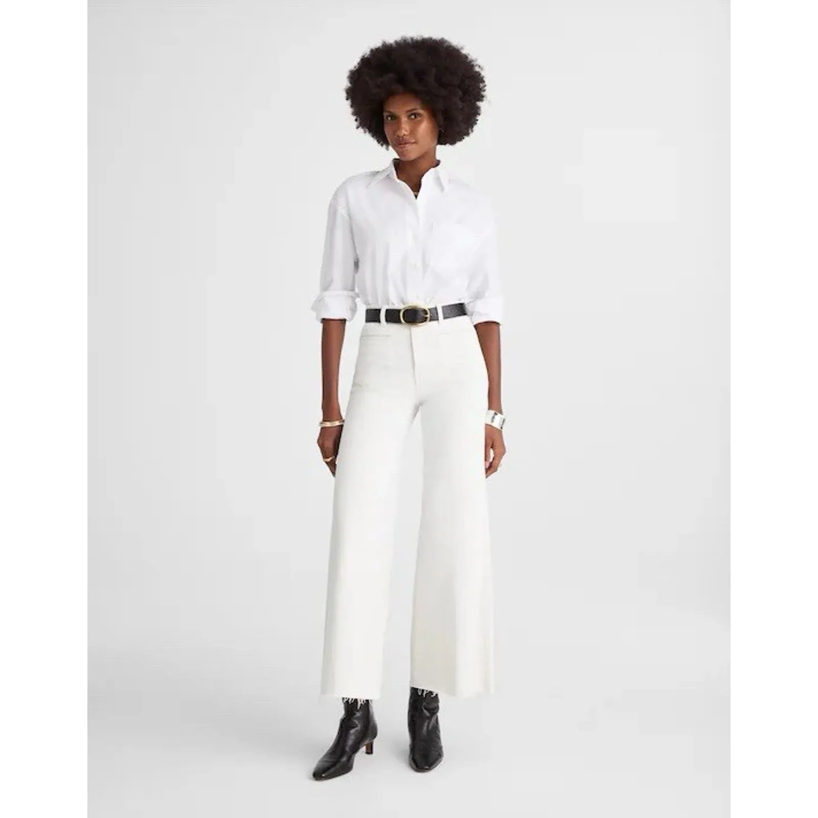Madewell Flared Wide-Leg Crop Jeans Raw Hem High Waist White Ivory Size 23 NEW - Image 10