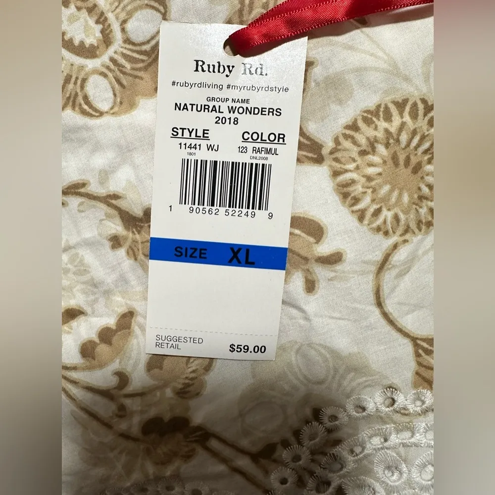 Ruby Rd. Tan Beige Blouse Bohemian Eyelets Natural Wonders Tassels Womens New XL - Image 6