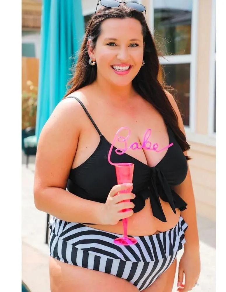 Jess Lea Striped High Waist Bikini Set Size 2X New With Tags Black - Image 9