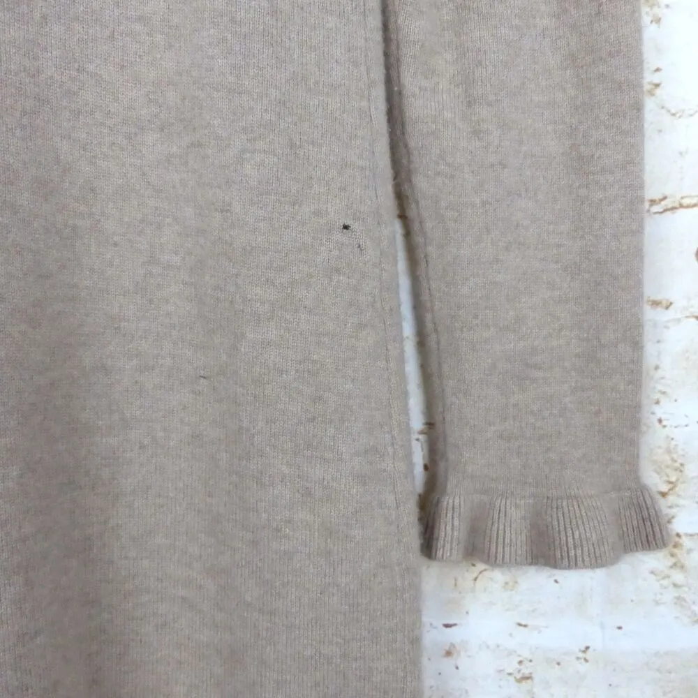 Margaret O'leary Cardigan Sweater Womens S Tan Ruffle Midi Cashmere Boho FLAWS - Image 13