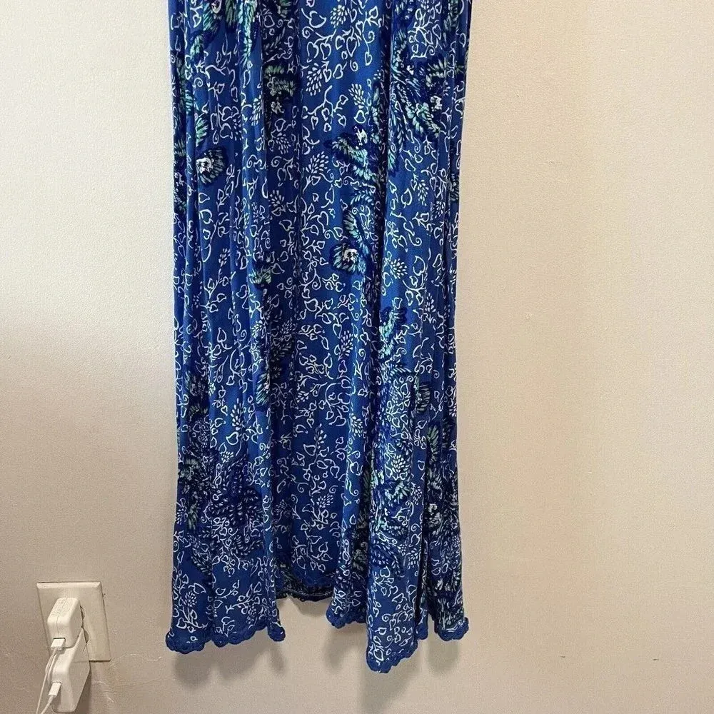 Poupette St Barth Joan Maxi Crochet Waist Dress‎ in Blue Malva Bird Print XS - Image 5