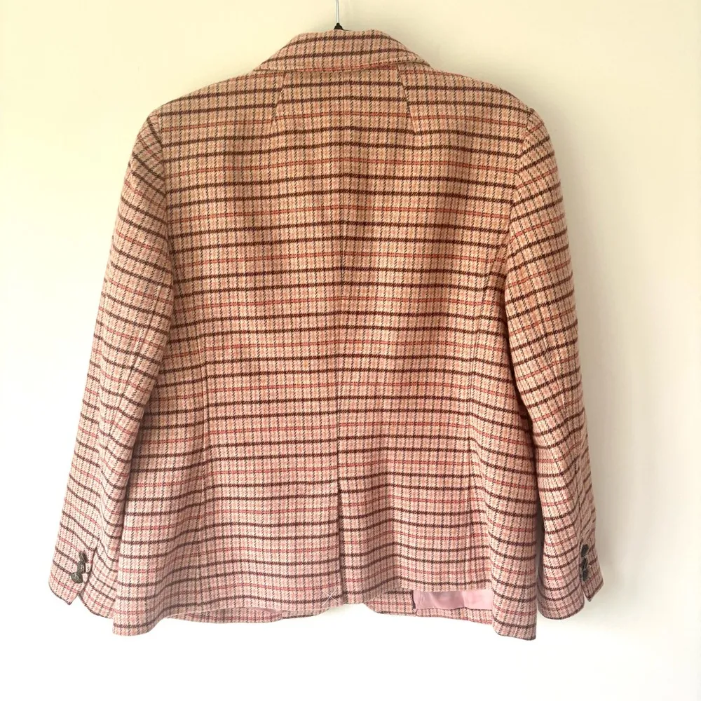 Talbots Classic Shetland Blazer Pink Plaid Wool Business Career Wear Formal - Image 10