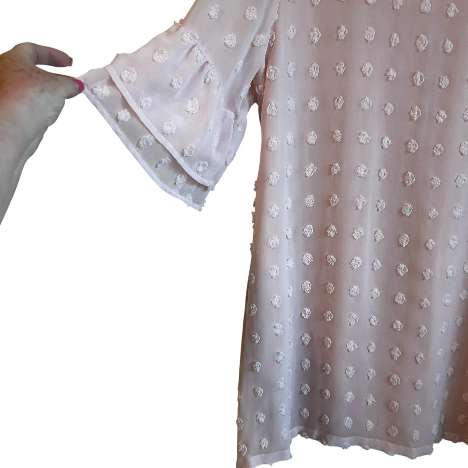 Belongsci Women Mini‎ Dress L Pink 3D Distressed Dots Chiffon Romantic Cottage Size L - Image 6