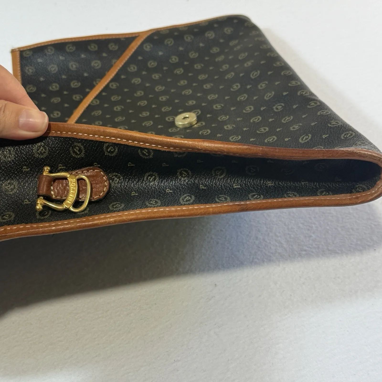 Vintage Pollini Monogram Leather Stylish Designer Satchel Briefcase‎ Bag Italian - Image 8