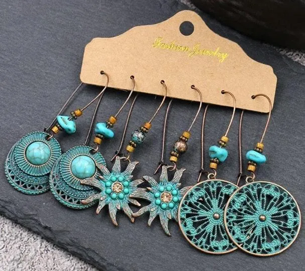 Boho Turquoise Dangle Earrings Blue - Image 3