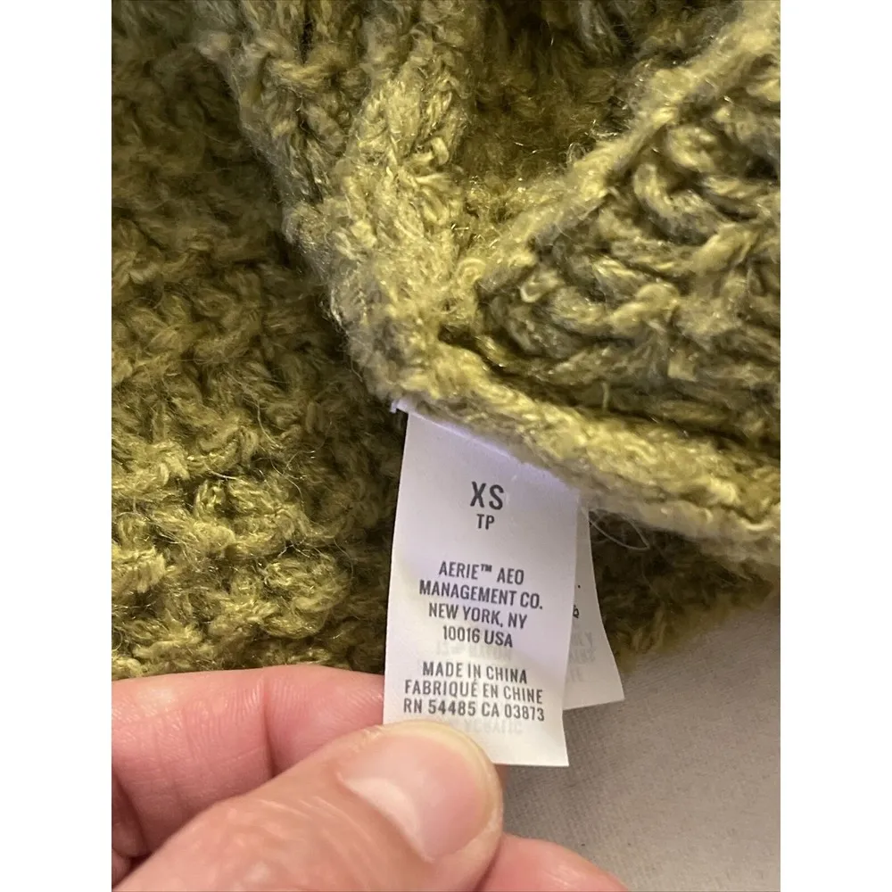 Aerie Womens Sweater Size XS Chunky Knit High Neckline Mock Green Oversized Soft - Image 8