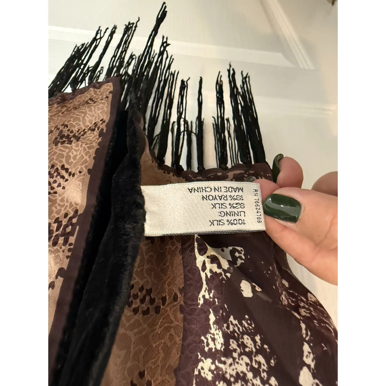 Adrienne Landau Animal Print Rectangular Silk Scarf Fringe Velvet Back - Image 5