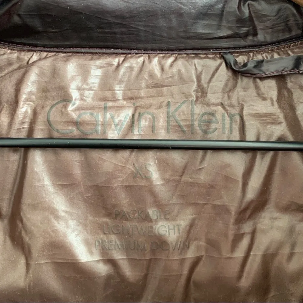 CALVIN KLEIN Hooded Packable Premium Down Puffer Coat Eggplant Wine XS - Image 5