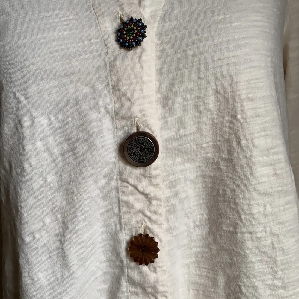 Soft Surroundings Mixed Unique Button Cardigan Blouse | Cream | Cotton - Image 3