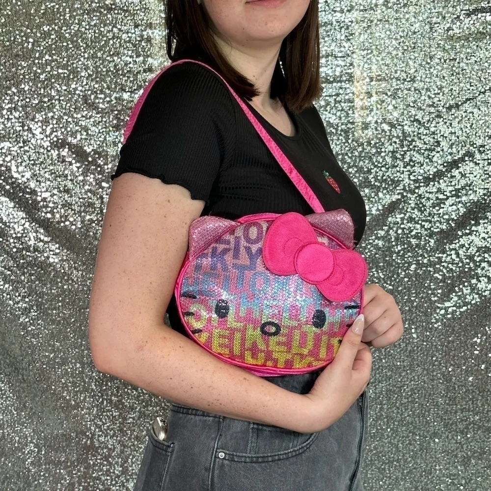 Sanrio Hello Kitty  2012 Pink Sequin Satin Face Bag Purse - Image 14