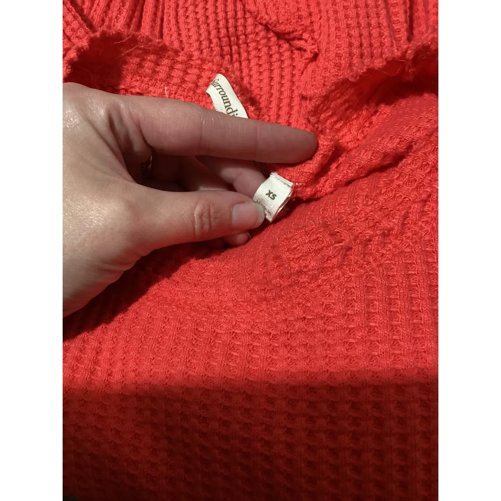 Soft Surroundings Coral Red Waffle Knit Long Sleeve Tunic Shirt Top XS Buttons - Image 5