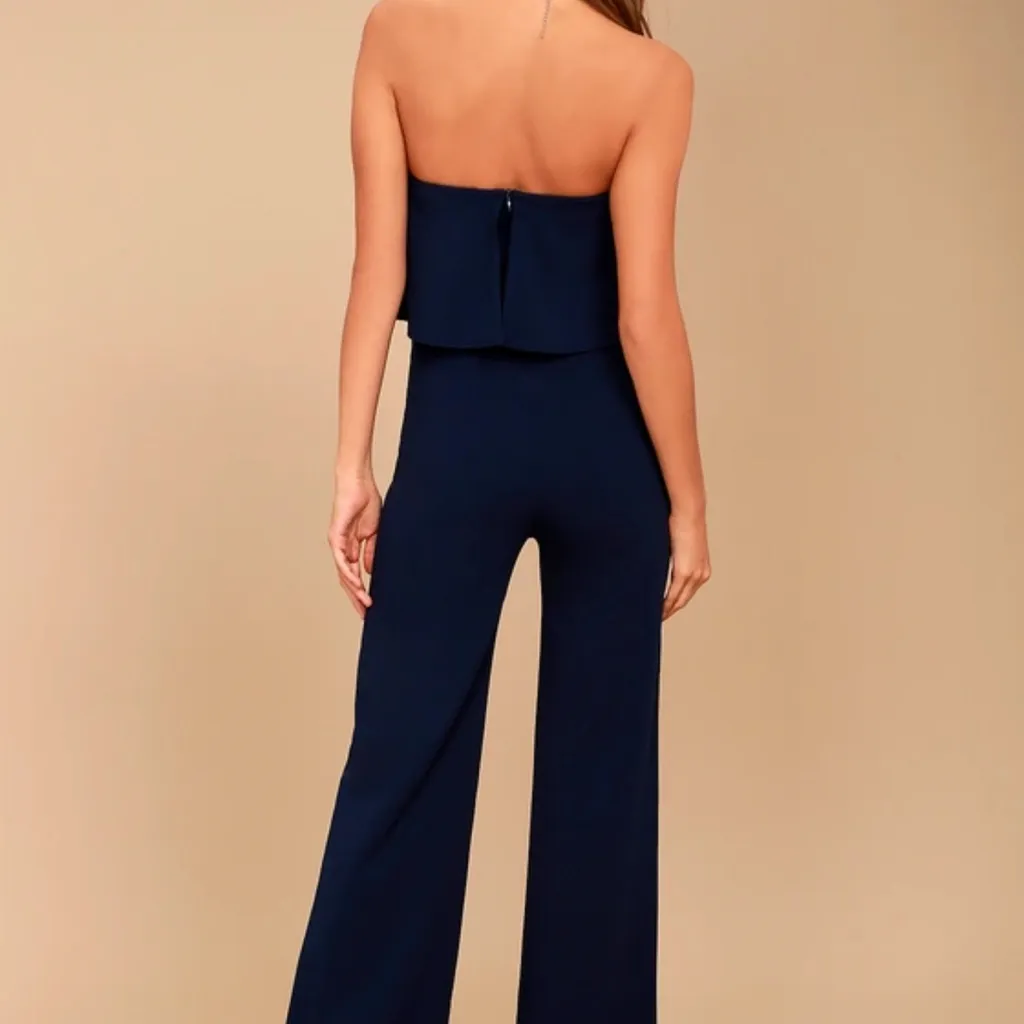 Lulu's Midnight Blue Strapless Jumpsuit Size M - Image 3