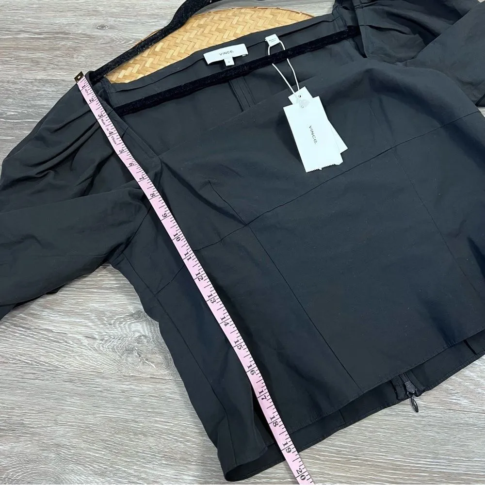 NWT VINCE‎ DRAPED 3/4 SLEEVE SQUARE NECK POPLIN TOP BLOUSE BLACK - Image 9