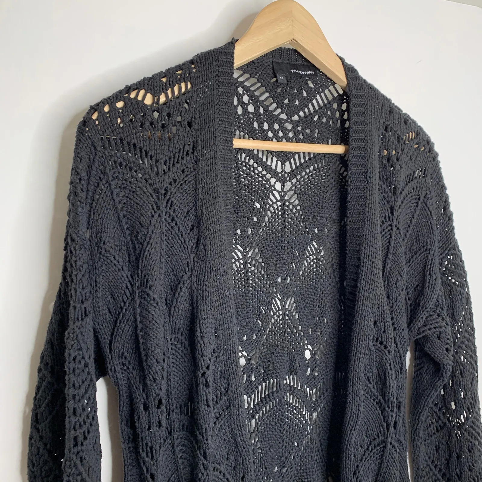 The Kooples Long Crochet Black Cardigan Open Front Sweater Womens XS - Image 4