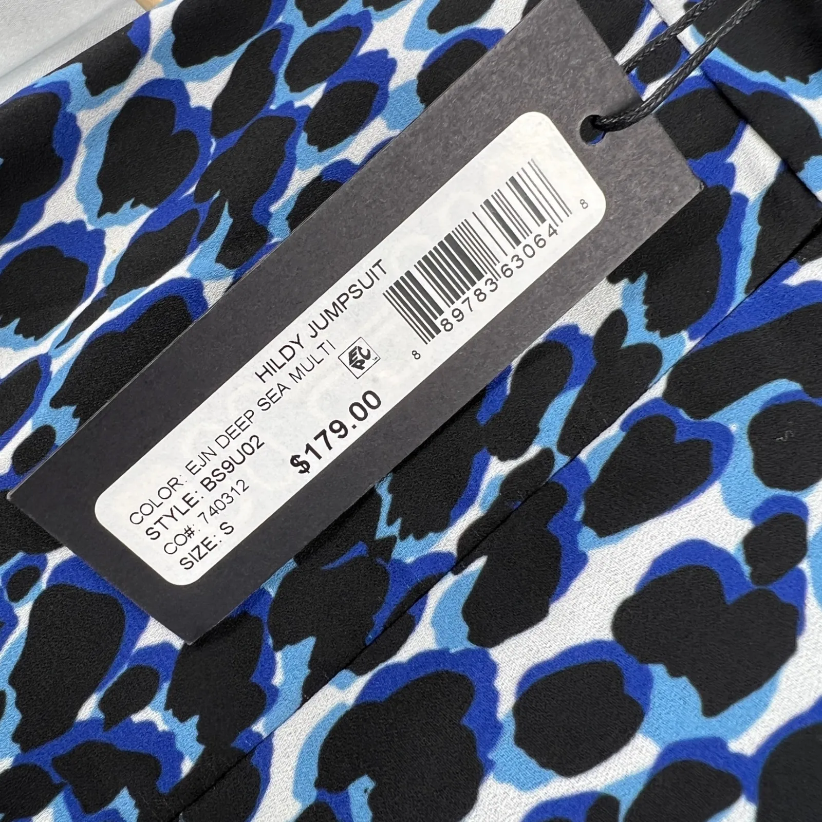 LE GALI Jumpsuit Blue Black Leopard Print Halter Popover Wide Leg Size S New - Image 10