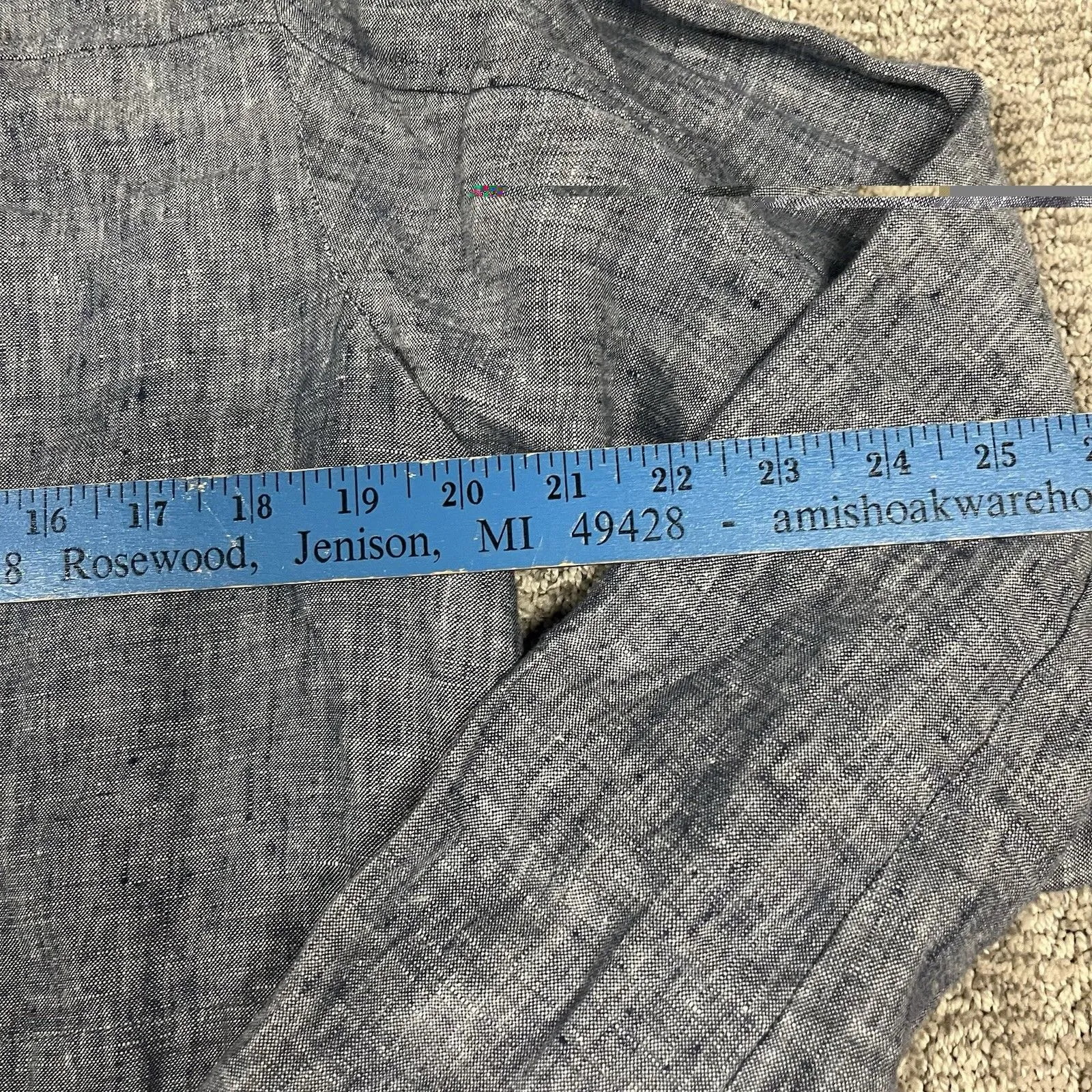 J Jill Love Linen Shirt Women Medium Tall LS Blue Chambray Cinch Tie Waist Top - Image 5