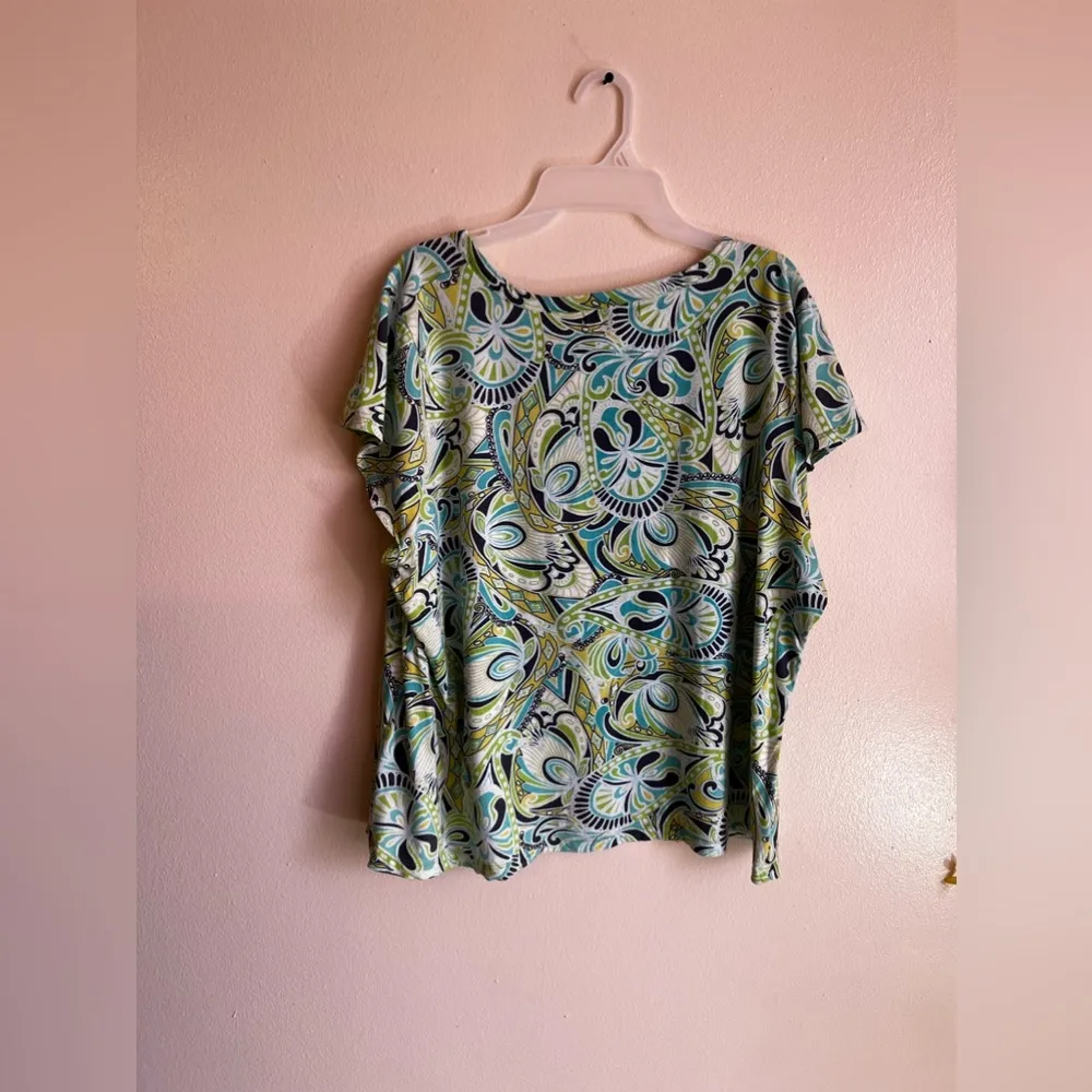 Liz Claiborne Womens Blouse 3X Sheer Multicolor Lightweight Pleated Front cotton - Image 3