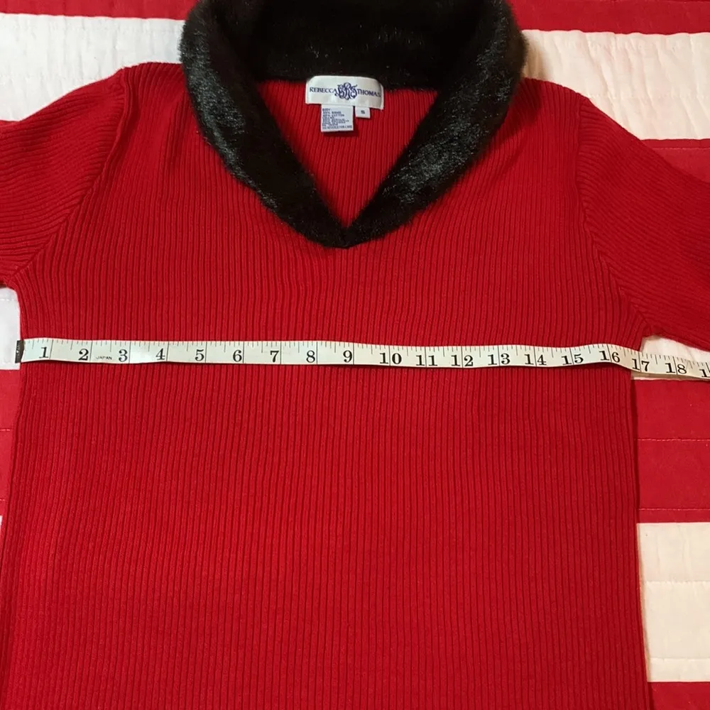 Red Sweater With Black Faux Fur - Image 8