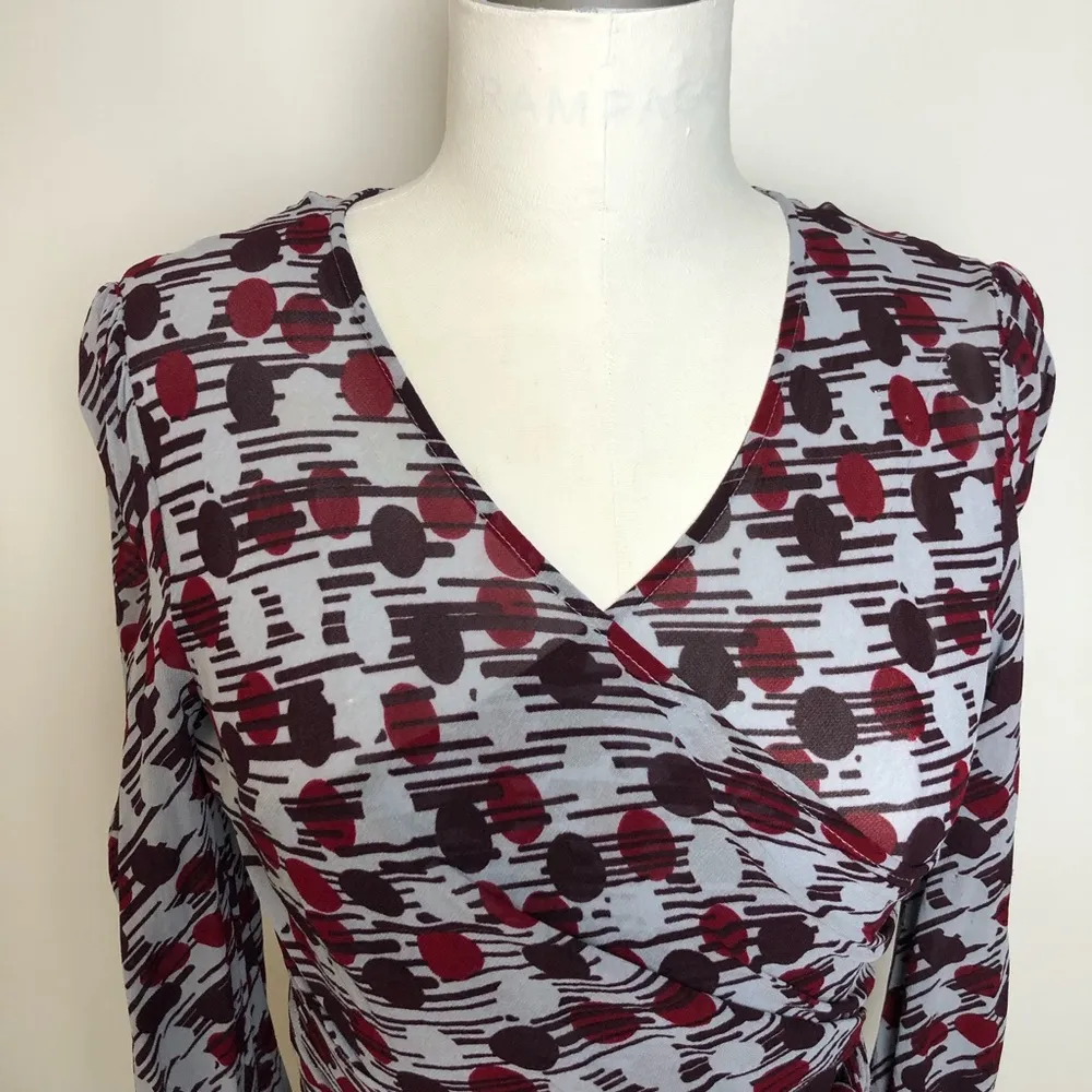 See by Chloe Surplice Wrap Top Blouse Red Blue - Image 3
