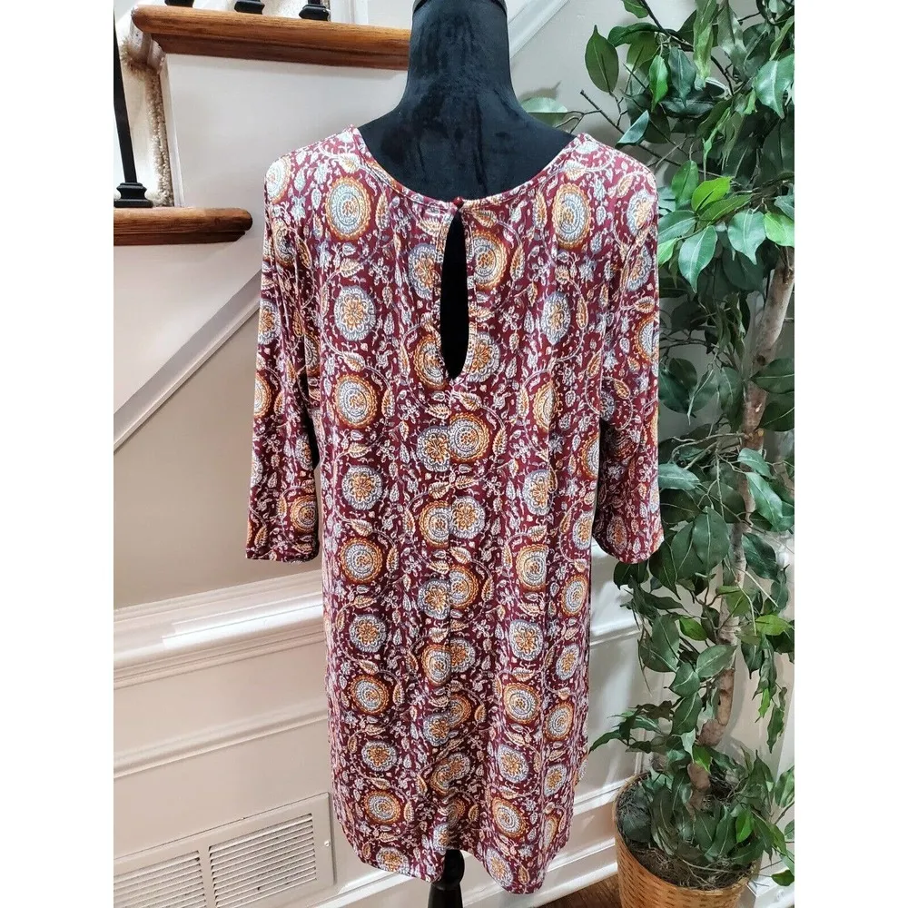 Three Pink Hearts Burgundy Key Hole Round Neck Long Sleeve Casual Top Blouse XL - Image 6