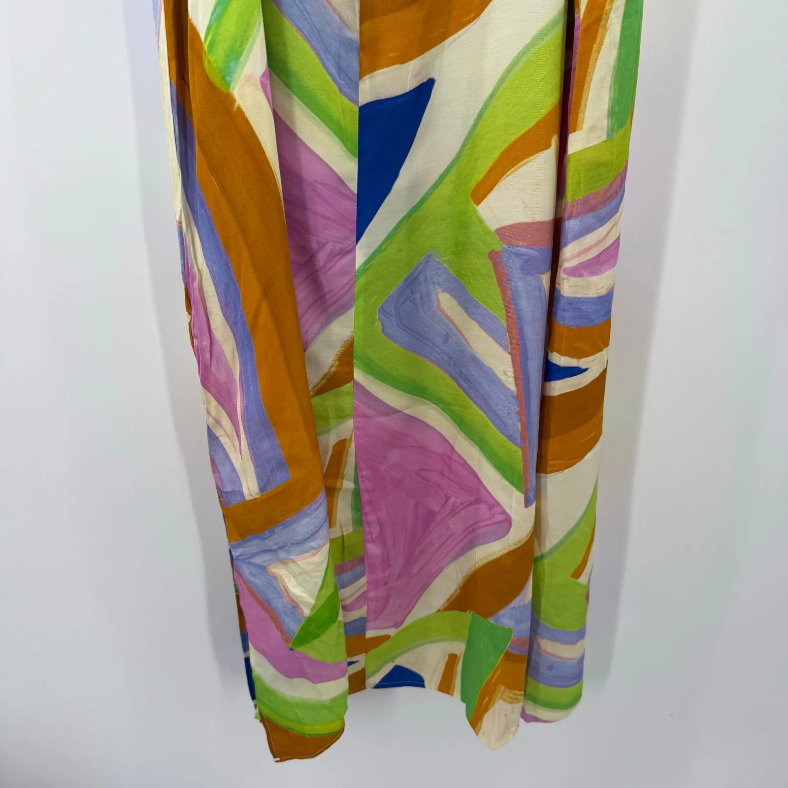 Self Contrast Camila Dress Size Medium NWT Midi Slip Artsy Abstract Satin Brush Blue - Image 14