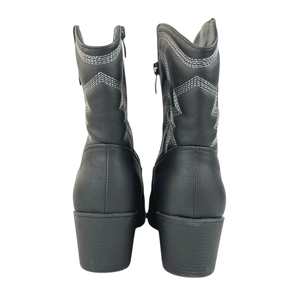 Global Win Black Faux Leather Stitch Embroidered Mid Calf Western Cowboy Boots 8 - Image 3