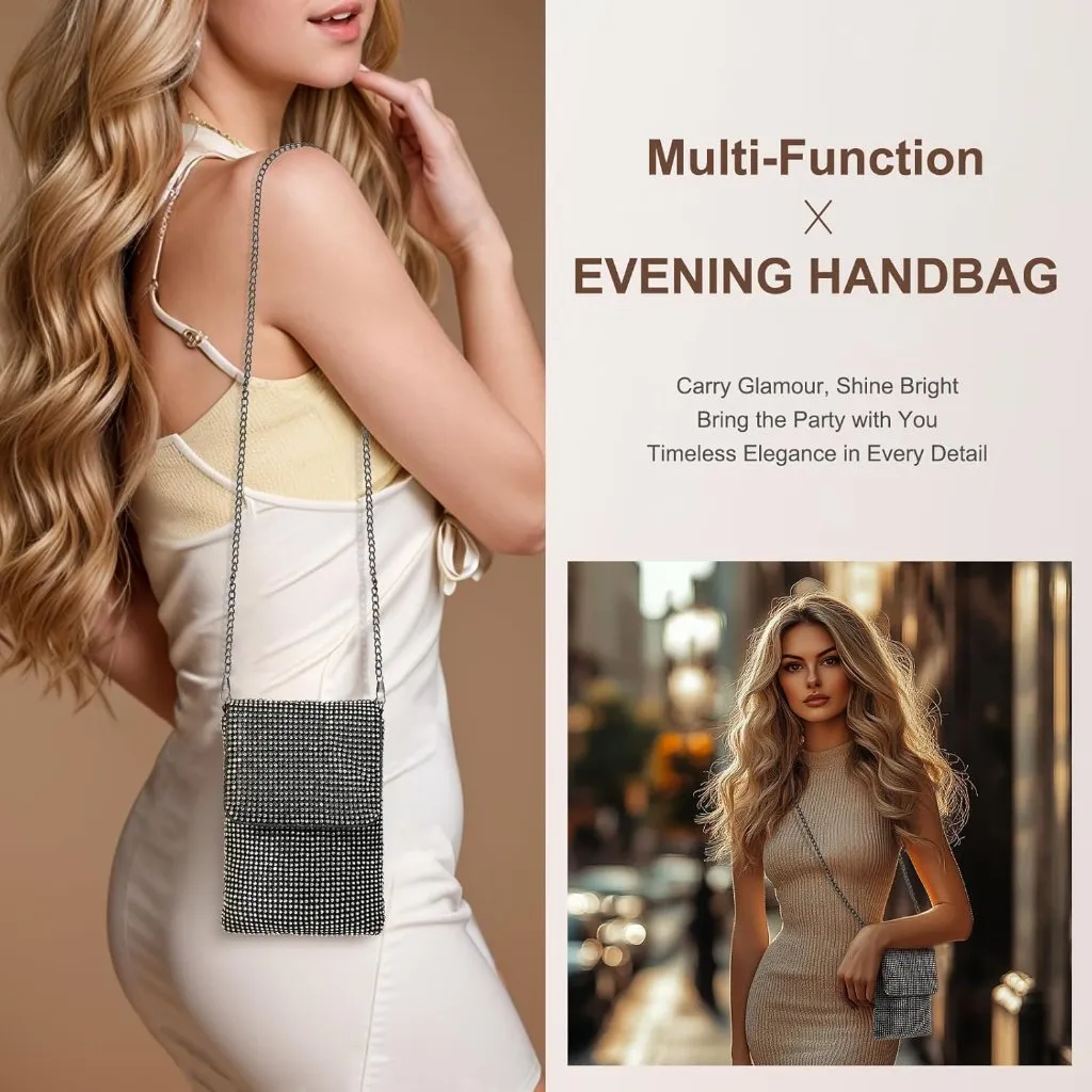 ⚡ Women's Rhinestone Crystal Evening Detachable Shoulder Black Crossbody Bag - Image 6