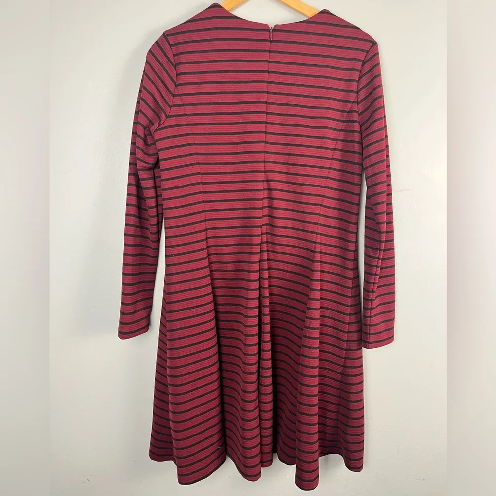 Anthropologie Hutch long sleeve burgundy/black striped Dress size M - Image 4