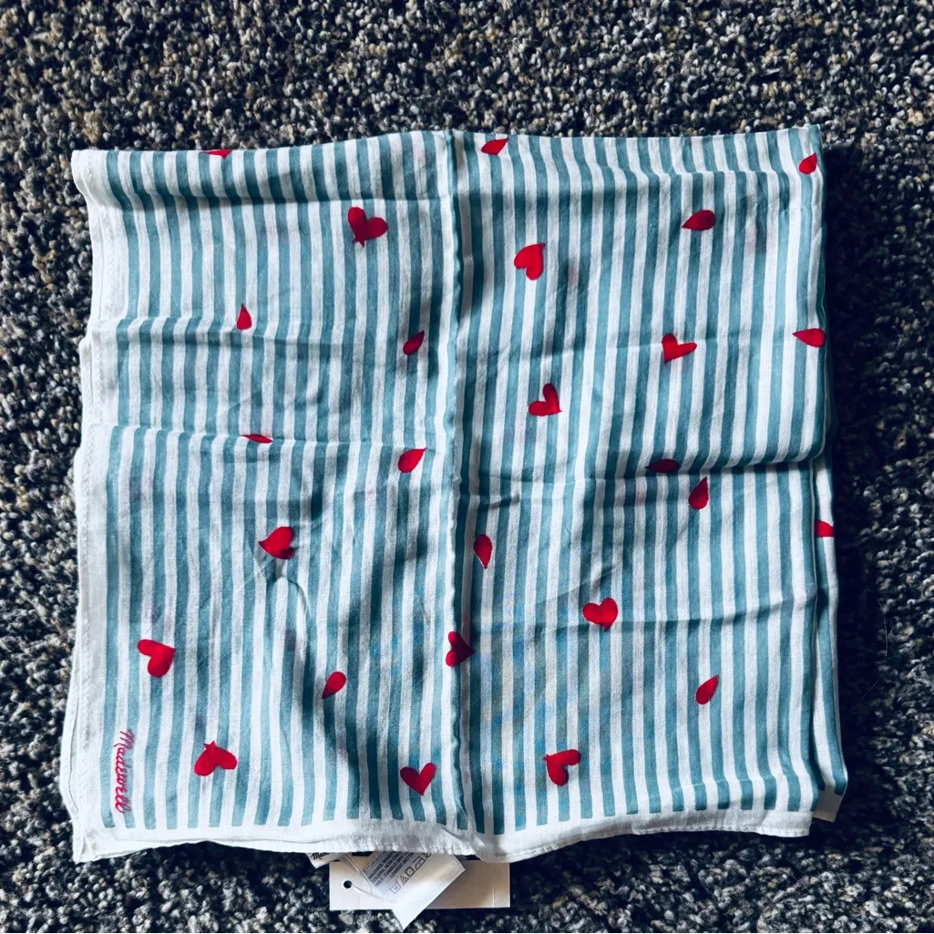 Madewell Gray Striped Scarf with Red Hearts - Image 8