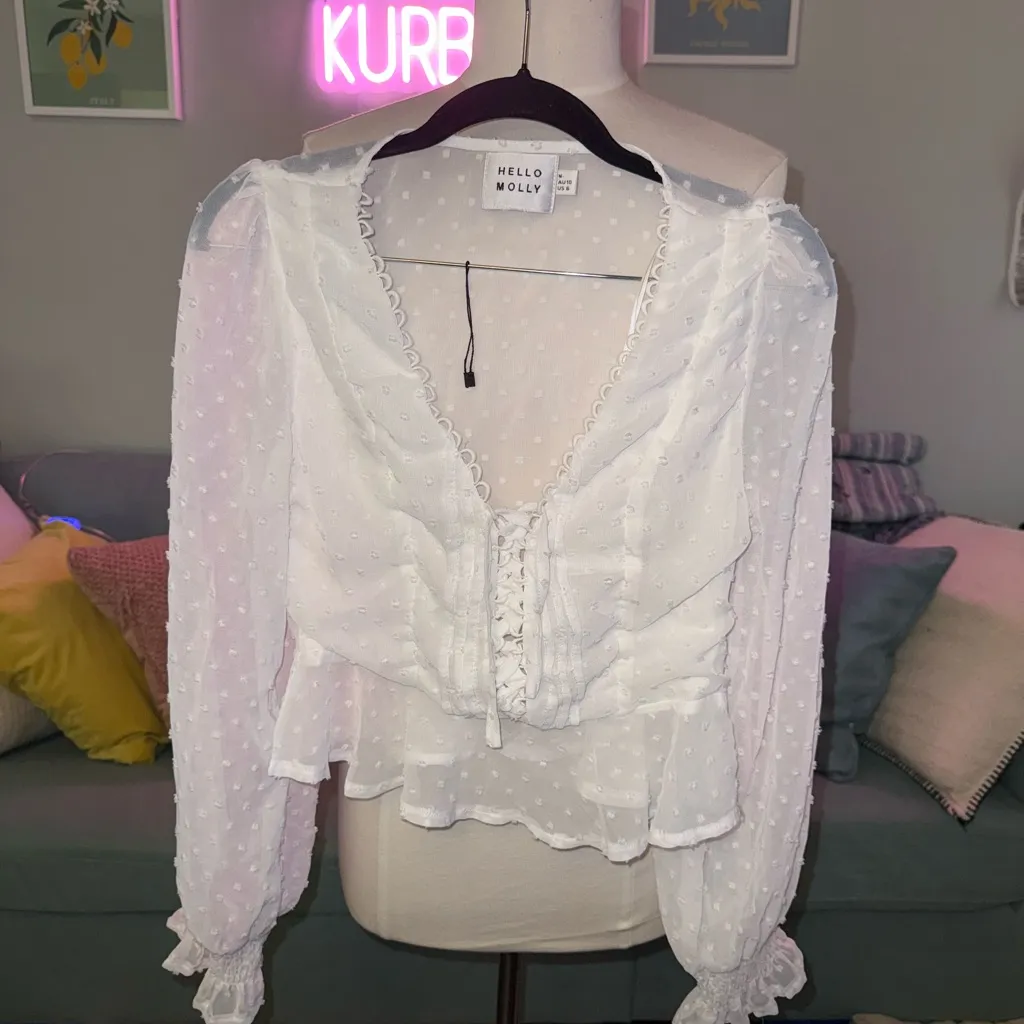 Hello Molly White Lace-Up Blouse - Image 2