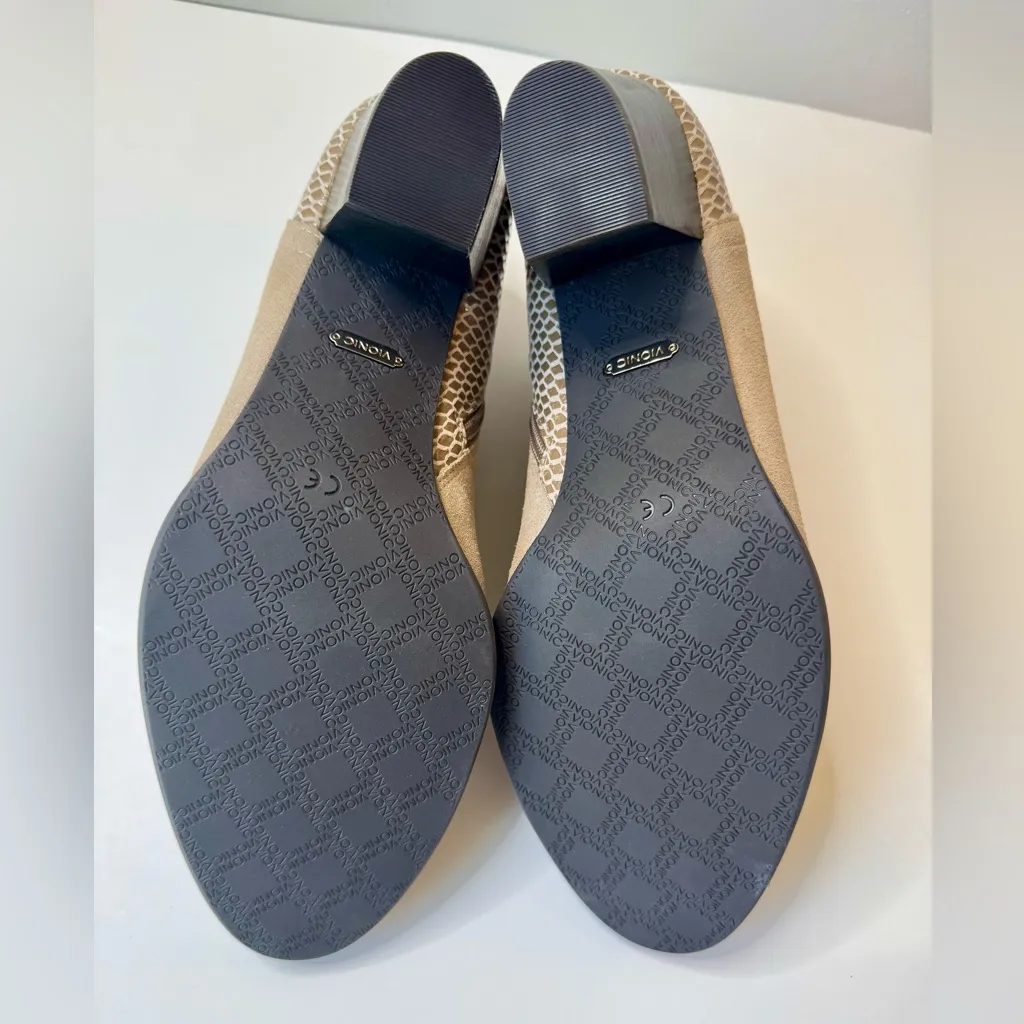 Vionic Bromley Suede Snakeskin Closed Toe Block Heel Ankle Bootie Taupe Size 11 - Image 13