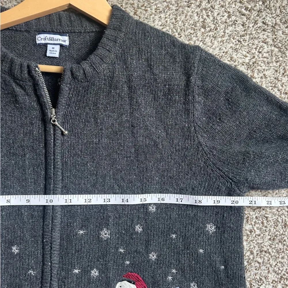 Croft & Barrow Gray Knit Cardigan Ugly Christmas Sweater Snowmen Winter Holiday - Image 6