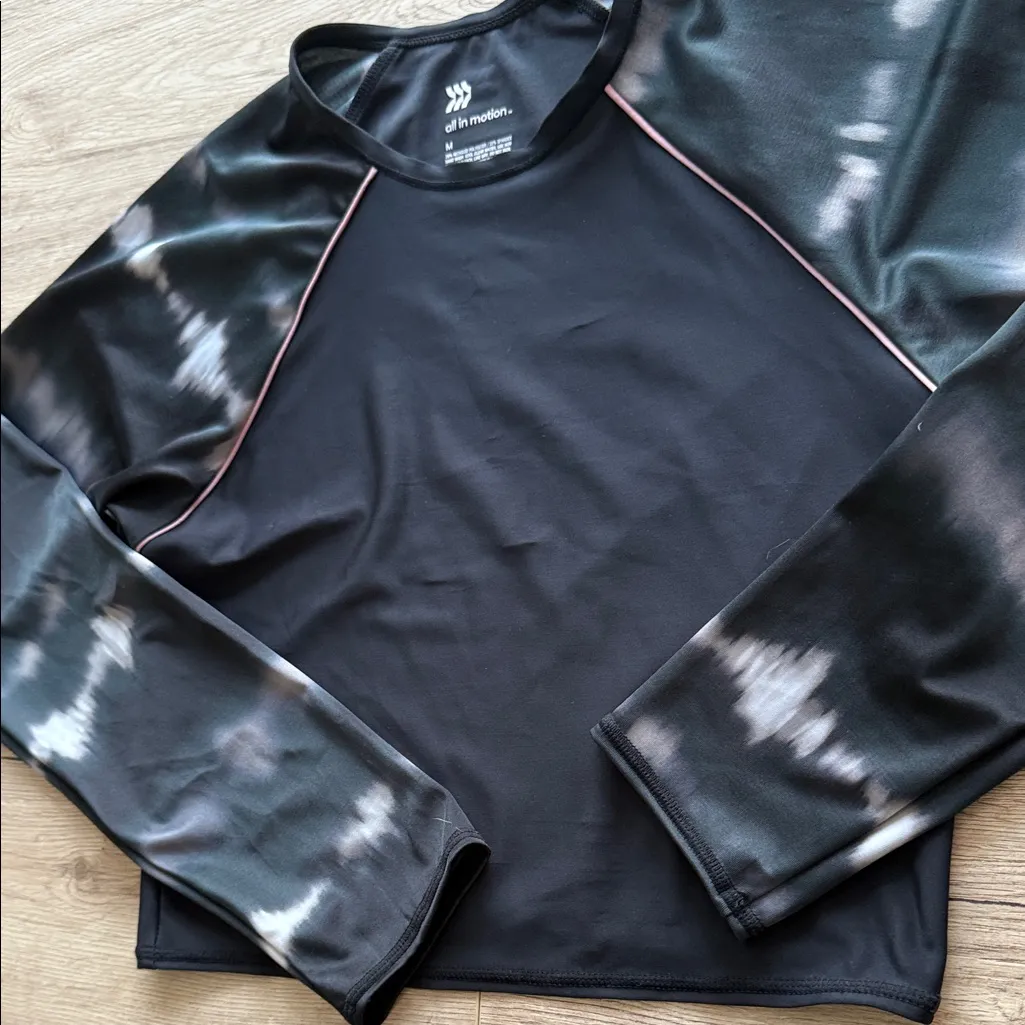 All in Motion Black and Gray Tie-Dye Long Sleeve Top - Image 3