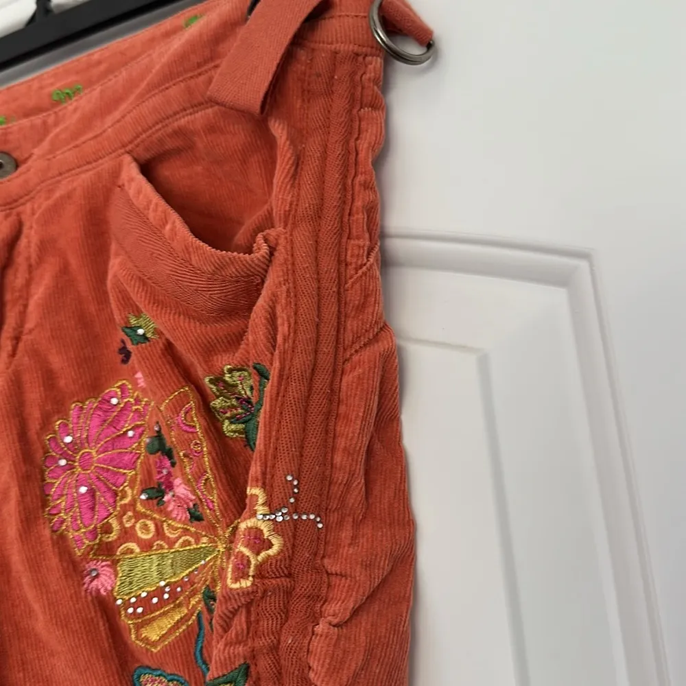 MISS ME Y2K Low Rise Orange Floral Embroidered Studded Corduroy Pants Grunge S - Image 9