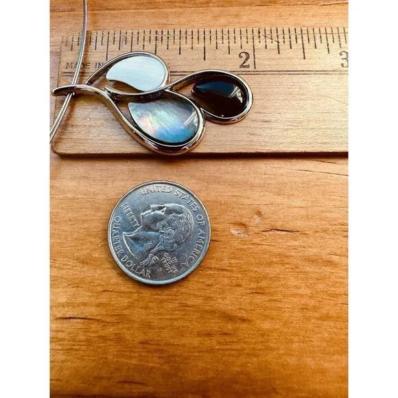 Lia Sophia Silver Tone Necklace Mother of Pearl Black White Tear Drops Pendant - Image 9