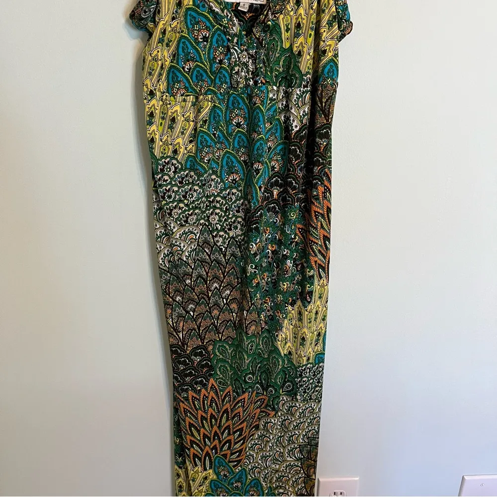 Moa Moa Boho Green Print Maxi Dress Size Small - Image 3