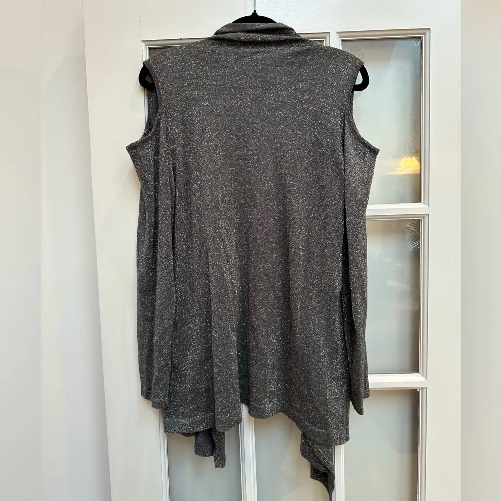 Vintage Cache Y2K Silver Taupe Metallic Open Front Cardigan Sweater Size XL - Image 5