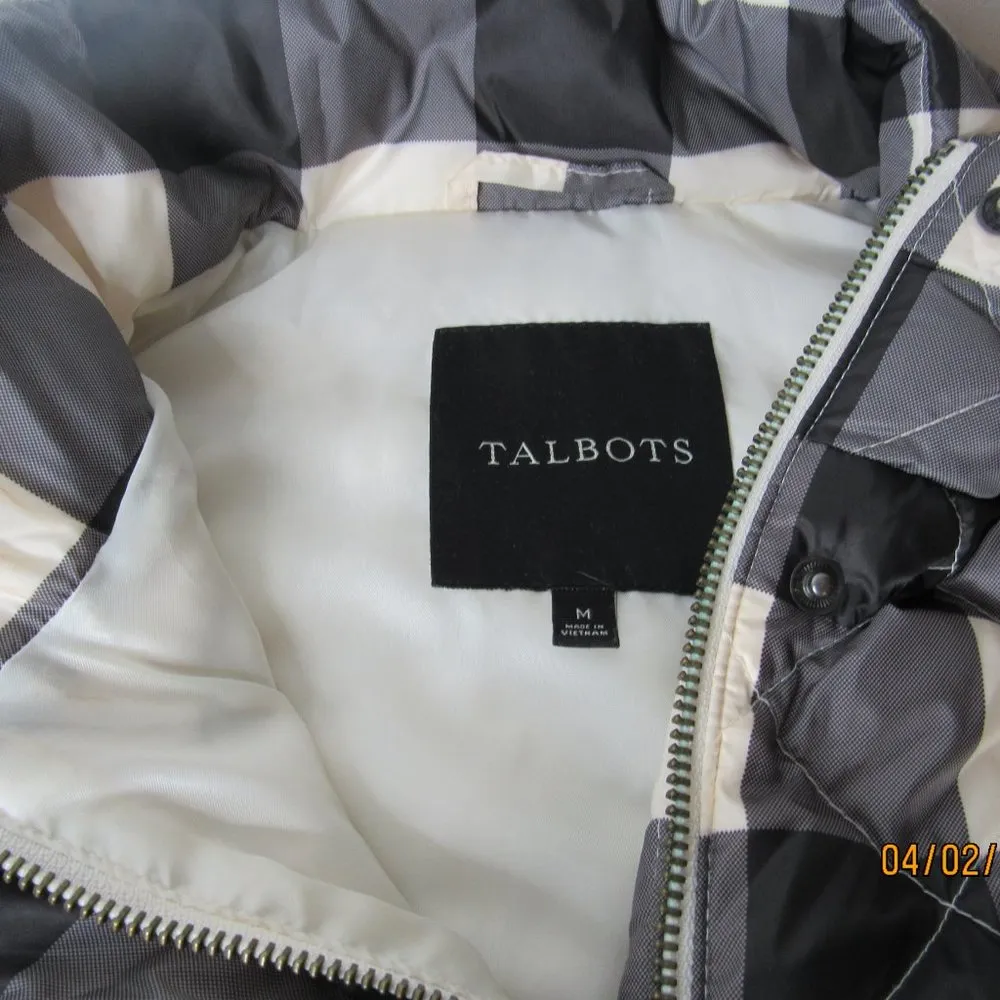 TALBOTS puffer padded plaid checkered vest women Medium button zipper closure - Image 5