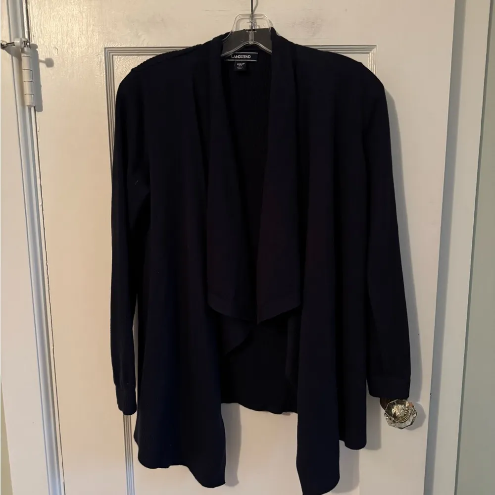 Lands End Sweater Womens XS Cardigan Waterfall Open Front Navy Blue - Image 2