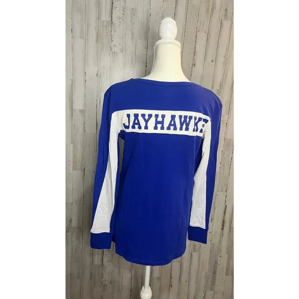 NWT Kansas Jayhawks‎ Women's Long Sleeve Blue T-Shirt Size Small Team Logo - Image 3