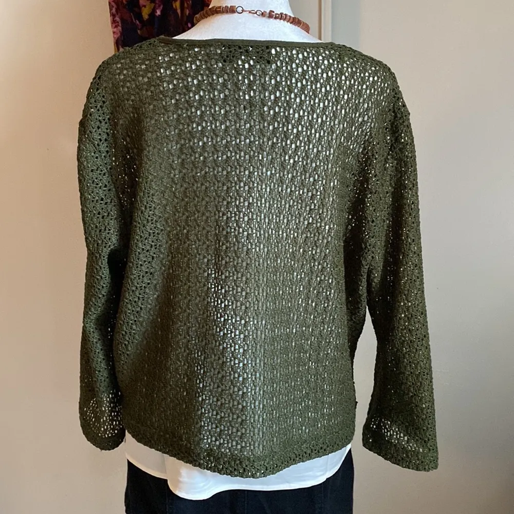 Norton Studios Women’s Open Knit Long Sleeve Olive Green Layering Summer Sweater Size L - Image 3