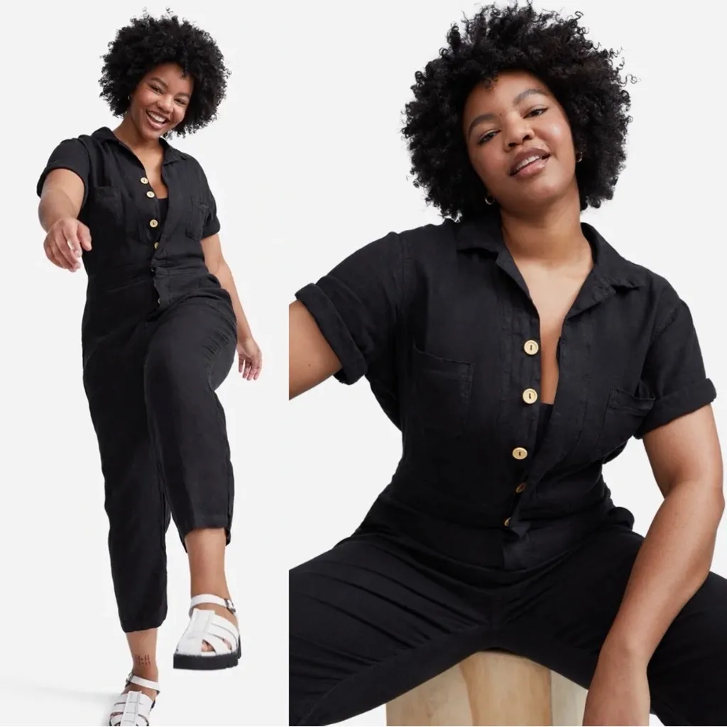 MATE The Label • Linen Short-Sleeve Jumpsuit black organic utility coveralls - Image 4