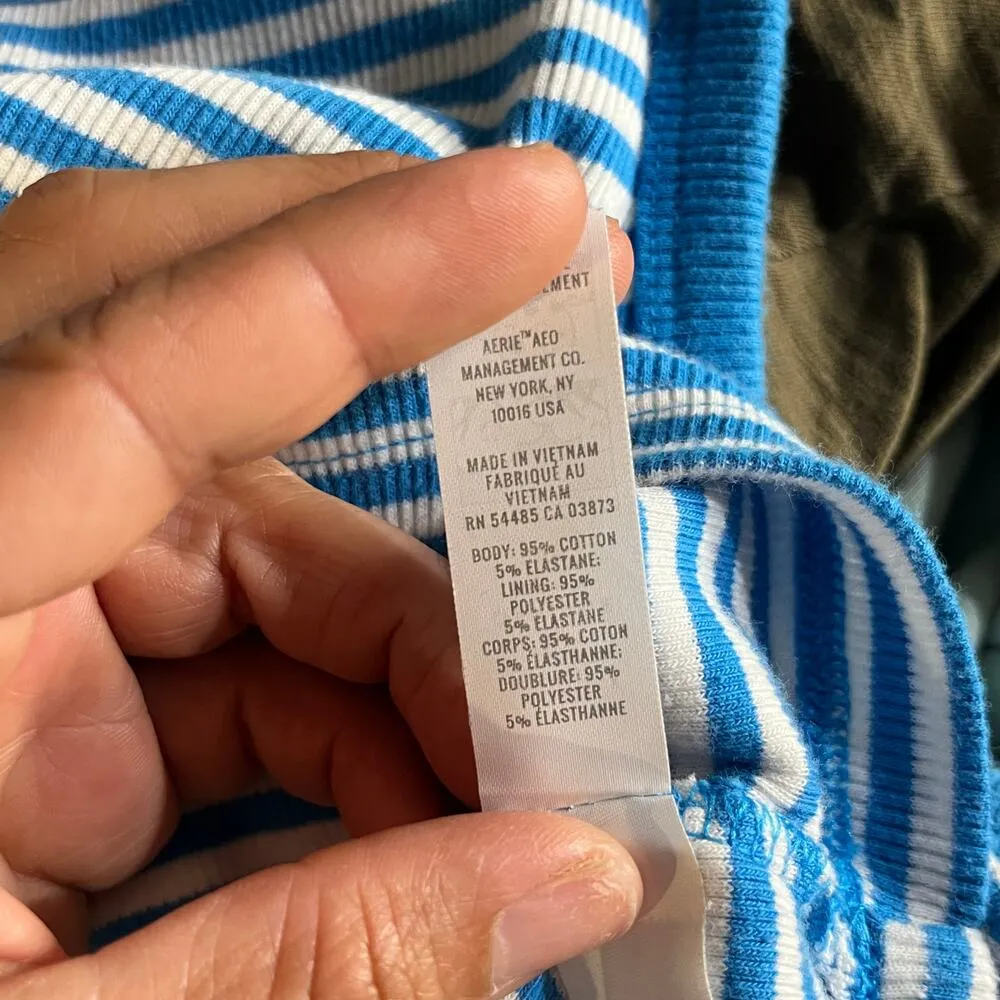 Offline by Aerie Women's Striped Sleeveless Crop Top with Shelf Bra Size Medium Blue - Image 5