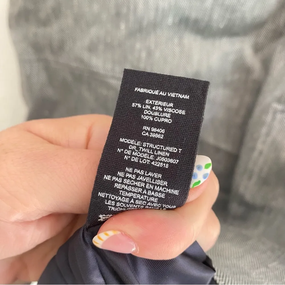 Theory Structured Shift Dress Women's Small Gray Linen Twill Cap Sleeve - Image 6